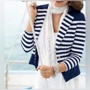 White House Black Market Navy and White Striped Blazer - Size 8